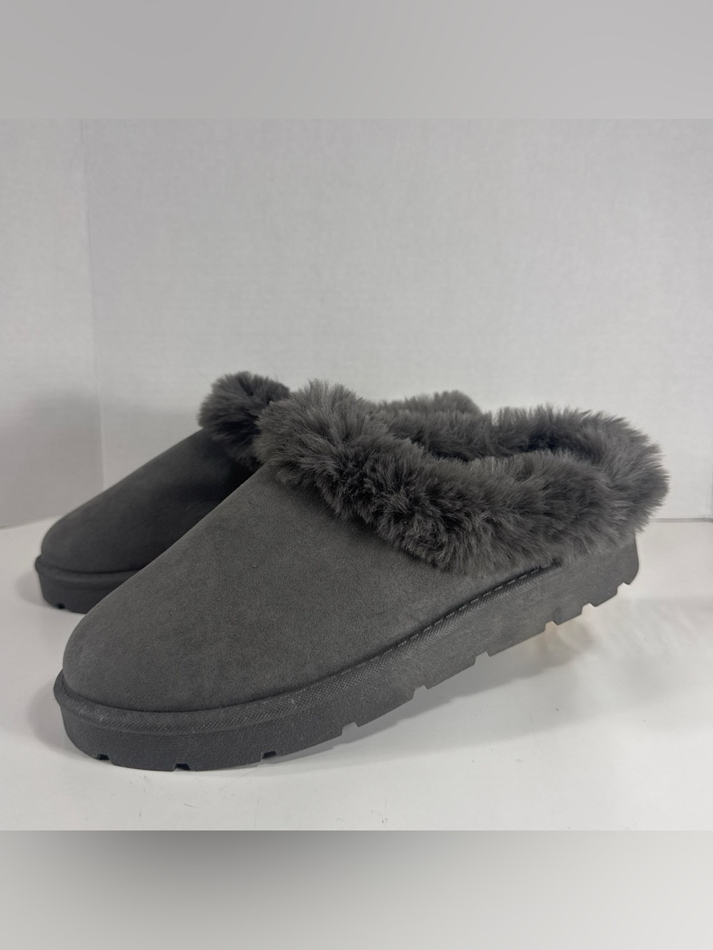 Women's Grey Faux Fur Lined Slip-On Clog